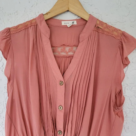 Mine Blouse Boho V Neck Button Down Top Peach Womans M - Picture 2 of 10